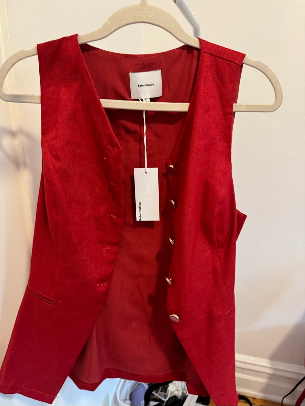 Reformation Red linen Tailored Vest NWT Size L